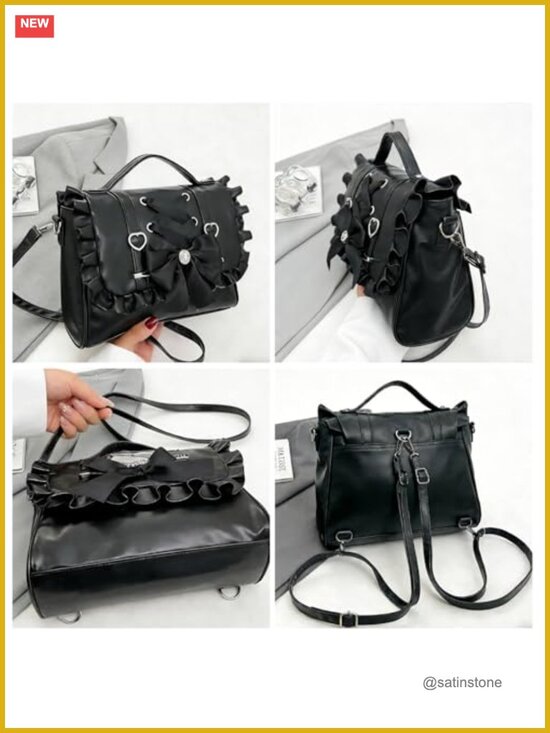 3-Way Convertible Gothic Lolita Backpack - PU Leather Satchel Crossbody Bag